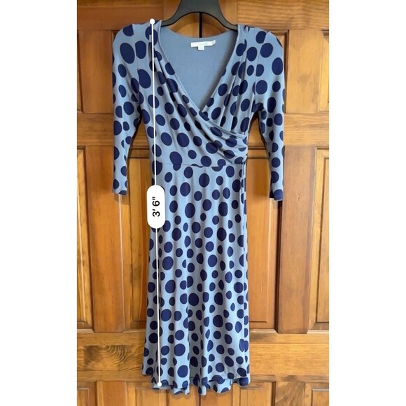 Boden Dress Women's Size 4 Long US, 8L UK Blue Polka Dot V Neck 3/4 Sleeves Work - Picture 5 of 8